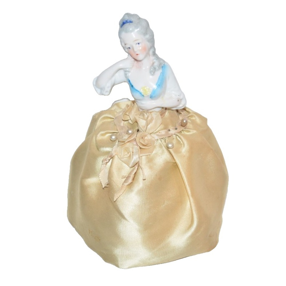 Vtg Victorian Porcelain Pin Cushion Half Doll elegant lady